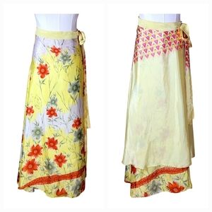 Reversible 100% Silk Wrap Skirt Flowy Boho Floral One Size Fits Most